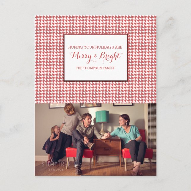 Festividades Cartão postal de Feriado Vermelho Houndstooth (Frente)