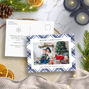 Festividades Cartão Postal de Férias com Foto Azul