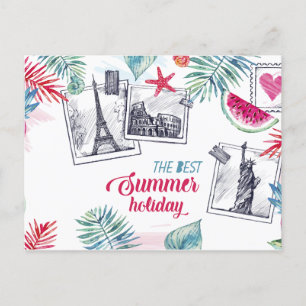 Festividades Cartão postal de férias de Verão com Aquarela