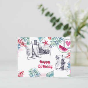 Festividades Cartão postal de férias de Verão com Aquarela