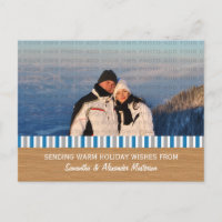 Cartão postal de foto com listras rústicas azul-ci