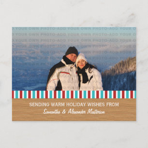 Festividades Cartão postal de foto com listras rústicas em verm