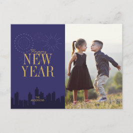 Festividades Cartão postal de foto de Ano Novo com paisagem urb