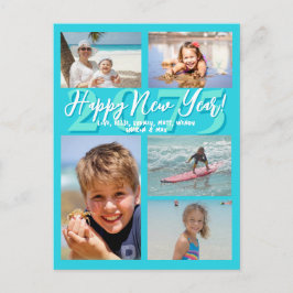 Festividades Cartão postal de foto de Ano Novo Feliz Aqua Blue 