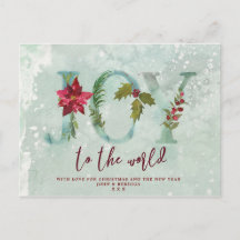 cartão postal de natal alegria ao mundo