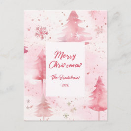 Festividades Cartão postal de Natal cor-de-rosa com pinheiros
