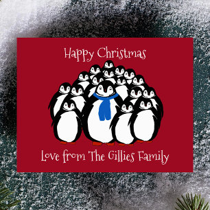 Festividades Cartão postal de Natal da Família Penguin Divertid