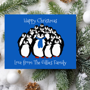 Festividades Cartão postal de Natal da Família Penguin Divertid