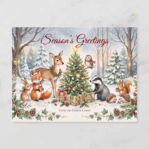 Festividades Cartão postal de Natal de animais da floresta em a