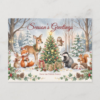 Festividades Cartão postal de Natal de animais da floresta em a