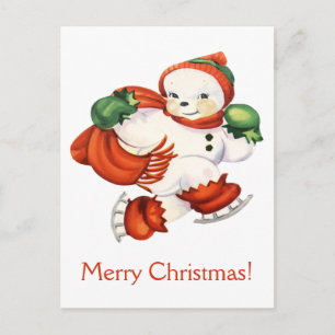 Festividades Cartão postal de Natal do boneco de neve vintage