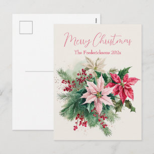 Festividades Cartão postal de Natal elegante com Poinsettias Ro