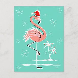 Festividades cartão postal de Natal Flamingo aqua