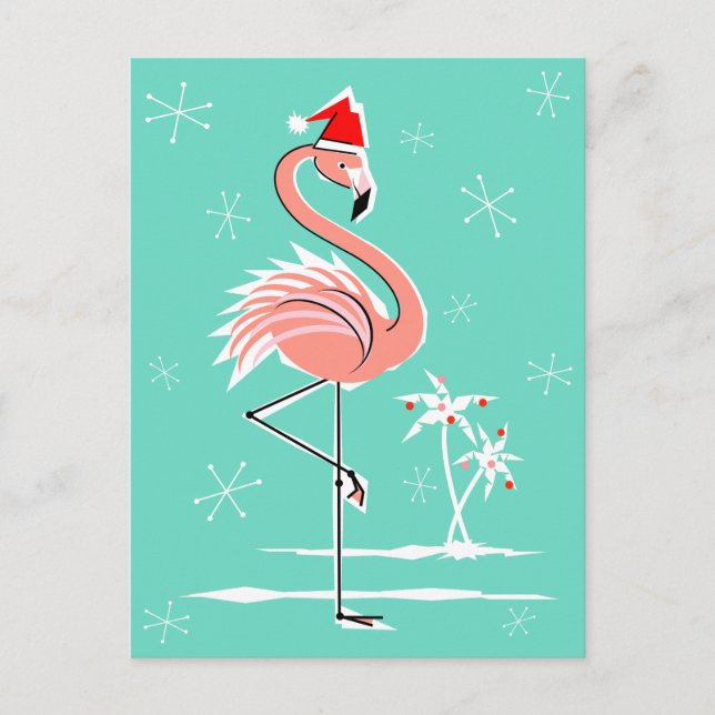 Festividades cartão postal de Natal Flamingo aqua (Frente)