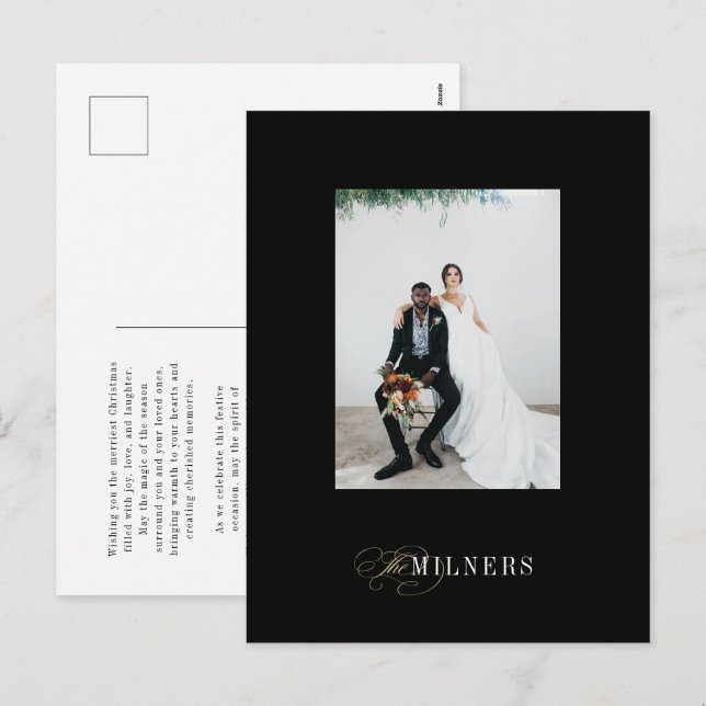Festividades Cartão postal de Natal Mínimo Elegante Preto (Frente/Verso)