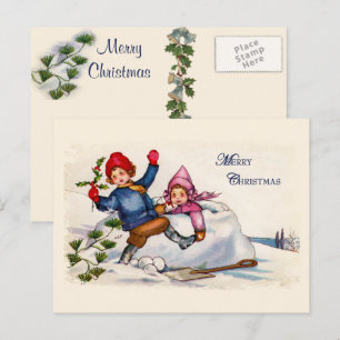 Festividades Cartão postal de Natal para Crianças de Neve