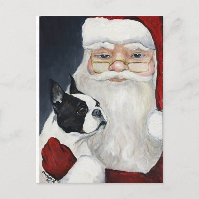 Festividades Cartão postal de Natal para o Cachorro de Boston (Frente)