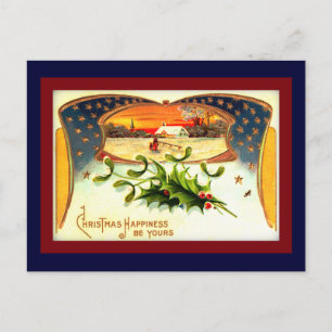 Festividades Cartão postal de Natal Patriótico do WWI Vintage