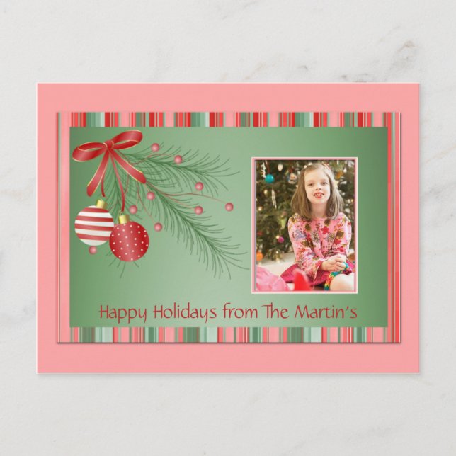 Festividades Cartão postal de Natal rosa e verde (Frente)
