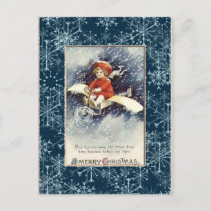 Festividades Cartão postal de Natal Vintage Boy/Airplane