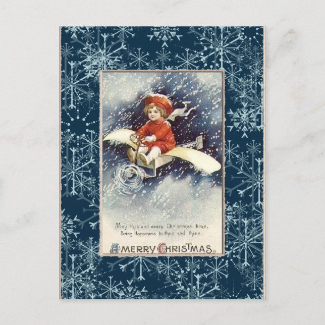 Festividades Cartão postal de Natal Vintage Boy/Airplane (Frente)