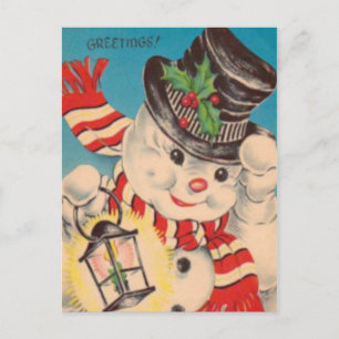 Festividades Cartão postal de Natal vintage do boneco de neve