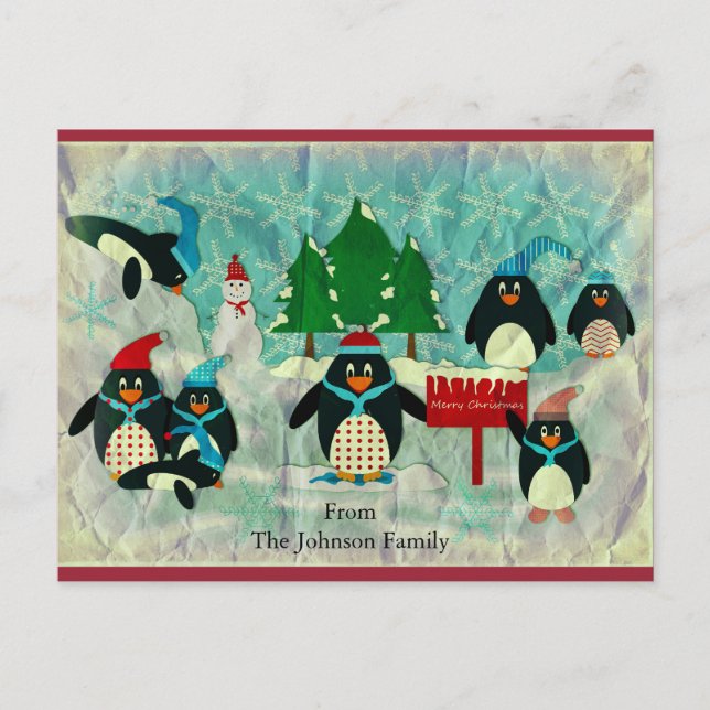 Festividades Cartão postal de Natal Vintage Penguin (Frente)