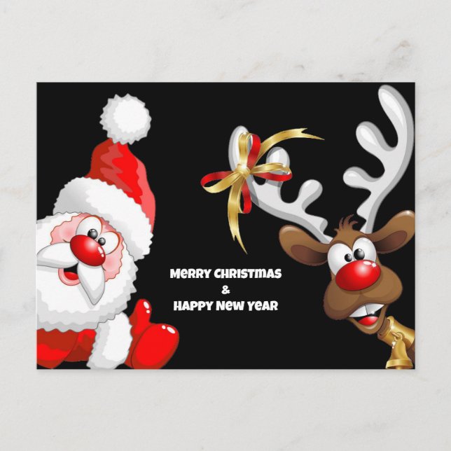 Festividades Cartão postal de papais noeis e renas (Frente)