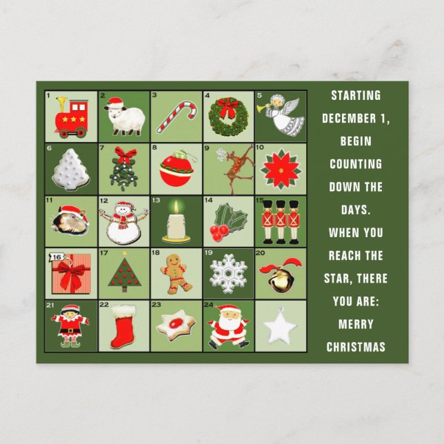 Festividades cartão postal do calendário do Advento de Natal (Frente)