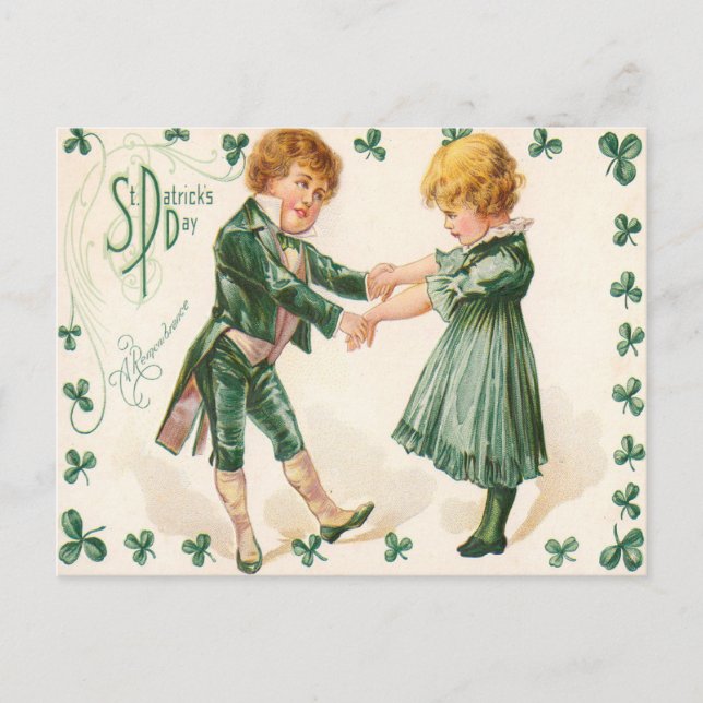 Festividades Cartão postal do dia de Patrick, Rua Vintage. (Frente)