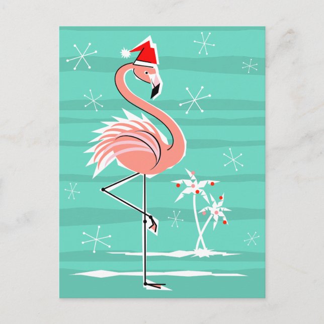 Festividades Cartão postal do Flamingo Stripe de Natal (Frente)