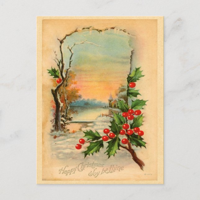 Festividades Cartão postal Holly de natais vintages (Frente)