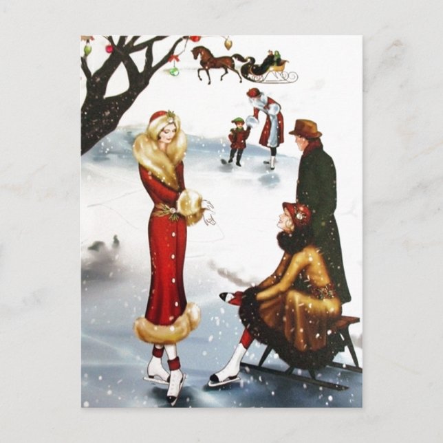 Festividades Cartão postal retrô vintage art déco de Natal pess (Frente)