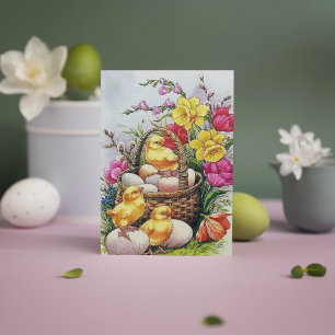 Festividades Cartão postal retrô vintage de Páscoa com pintinho