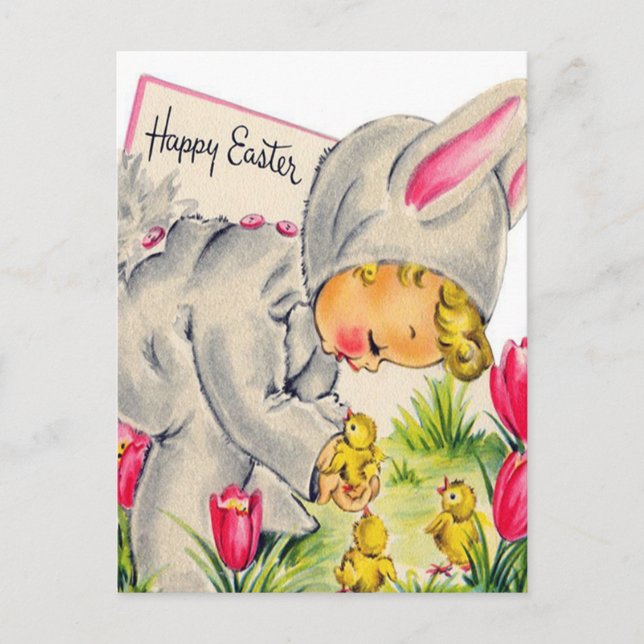 Festividades Cartão postal retro vintage de Páscoa infantil (Frente)