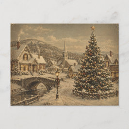 Festividades cartão postal vintage de vila na neve
