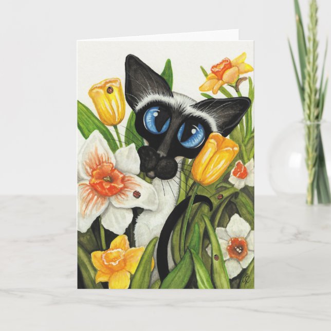 Festividades Cartão Primavera de Páscoa para gatos siameses (Frente)