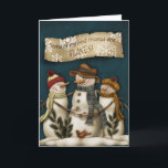 Festividades Cartão primitivo do Natal do boneco de neve<br><div class="desc">O cartão primitivo do Natal com um boneco de neve que reliaxing no céu nocturno com a neve lasca-se caindo.</div>