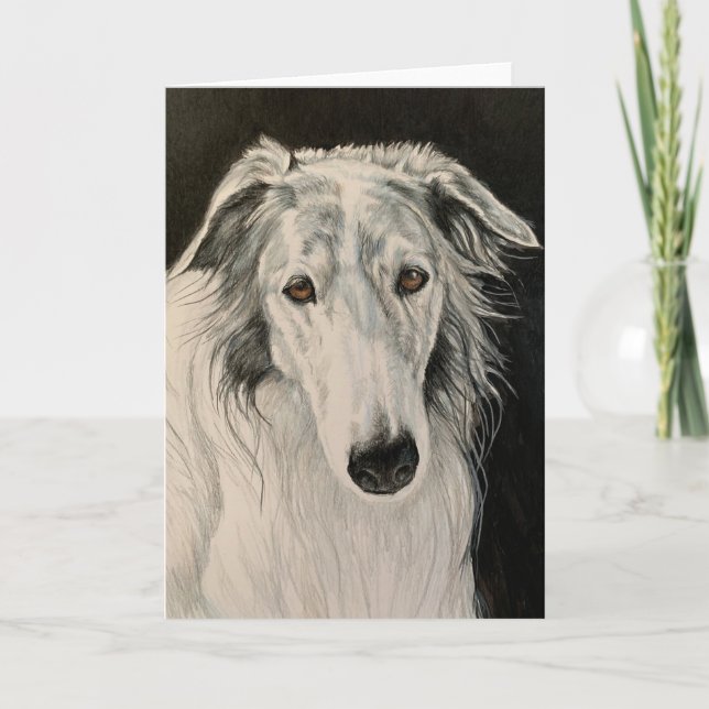 Festividades Cartão Retrato de Arte do Cão Borzoi Russo Wolfhou (Frente)