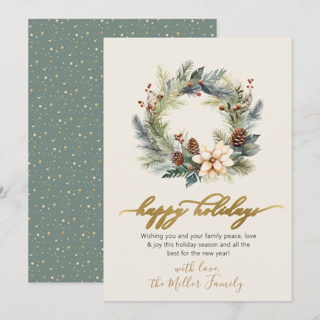 Festividades Cartão verde de excursão Dourada de feriados feliz (Frente/Verso)