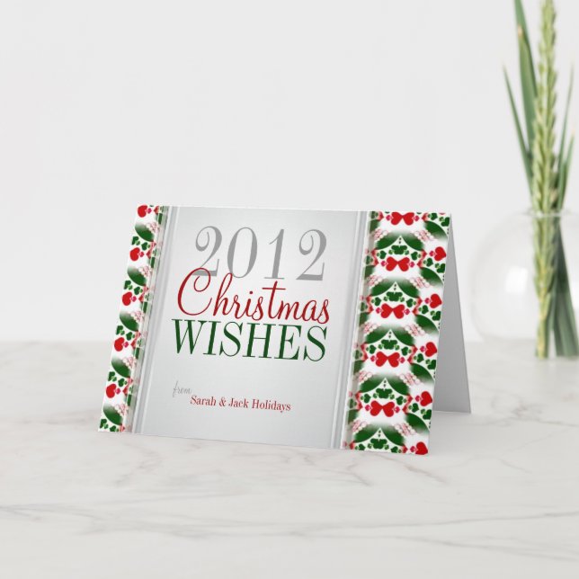Festividades Cartão Vermelho Verde de Natal com Corações Gêmeos (Frente)