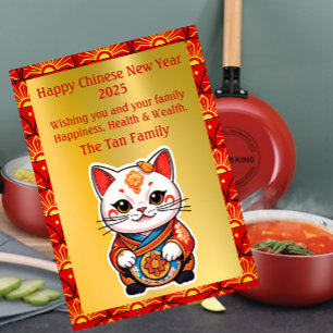 Festividades Cartoon Fortune Cat Chinês no Ano Novo Cartão de F