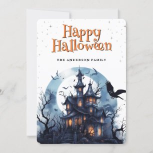 Festividades Casa Assombrada Raven Bats Feliz Cartão de Hallowe