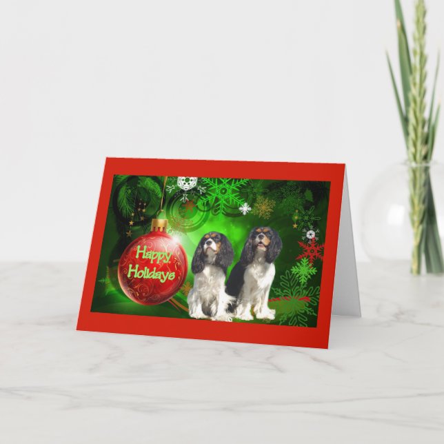 Festividades Cavalier King Charles Spaniel Cartão de Natal Verm (Frente)