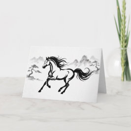 Festividades Cavalo Galopante Sumi-E Tinta | Cartão de Boas-Vin