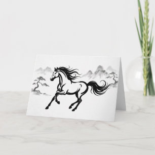 Festividades Cavalo Galopante Sumi-E Tinta   Cartão de Boas-Vin