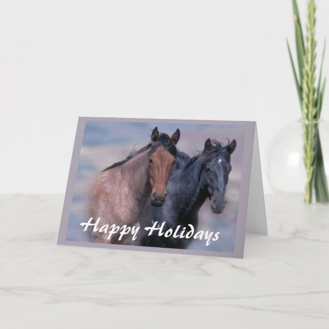 Festividades Cavalos selvagens e cartão de Natal bonito (Frente)