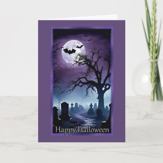 Festividades Cemitério sob o cartão de Halloween da lua cheia (Frente)