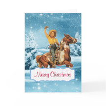 Cena de inverno - Cowgirl e Cartão de Natal de Cav