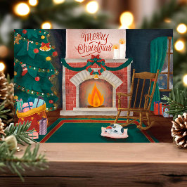 Festividades Cena de Lareira de Natal Antiga - Cartão Postal de
